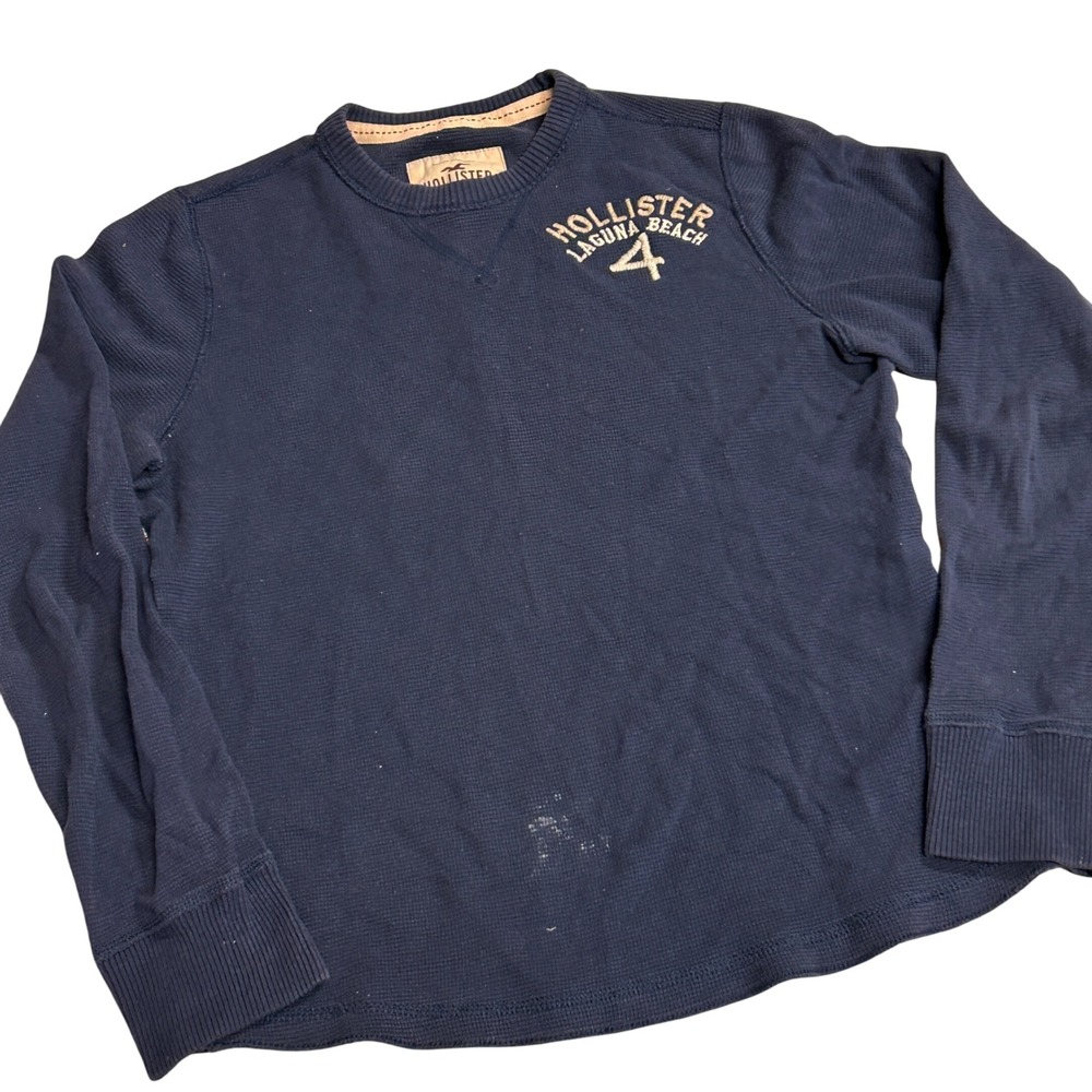 Hollister Waffle Knit Long Sleeve Shirt Mens L Navy‎ Blue Y2K